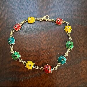 Vintage 14K Gold Enamel Ladybug Bracelet | Made in Italy